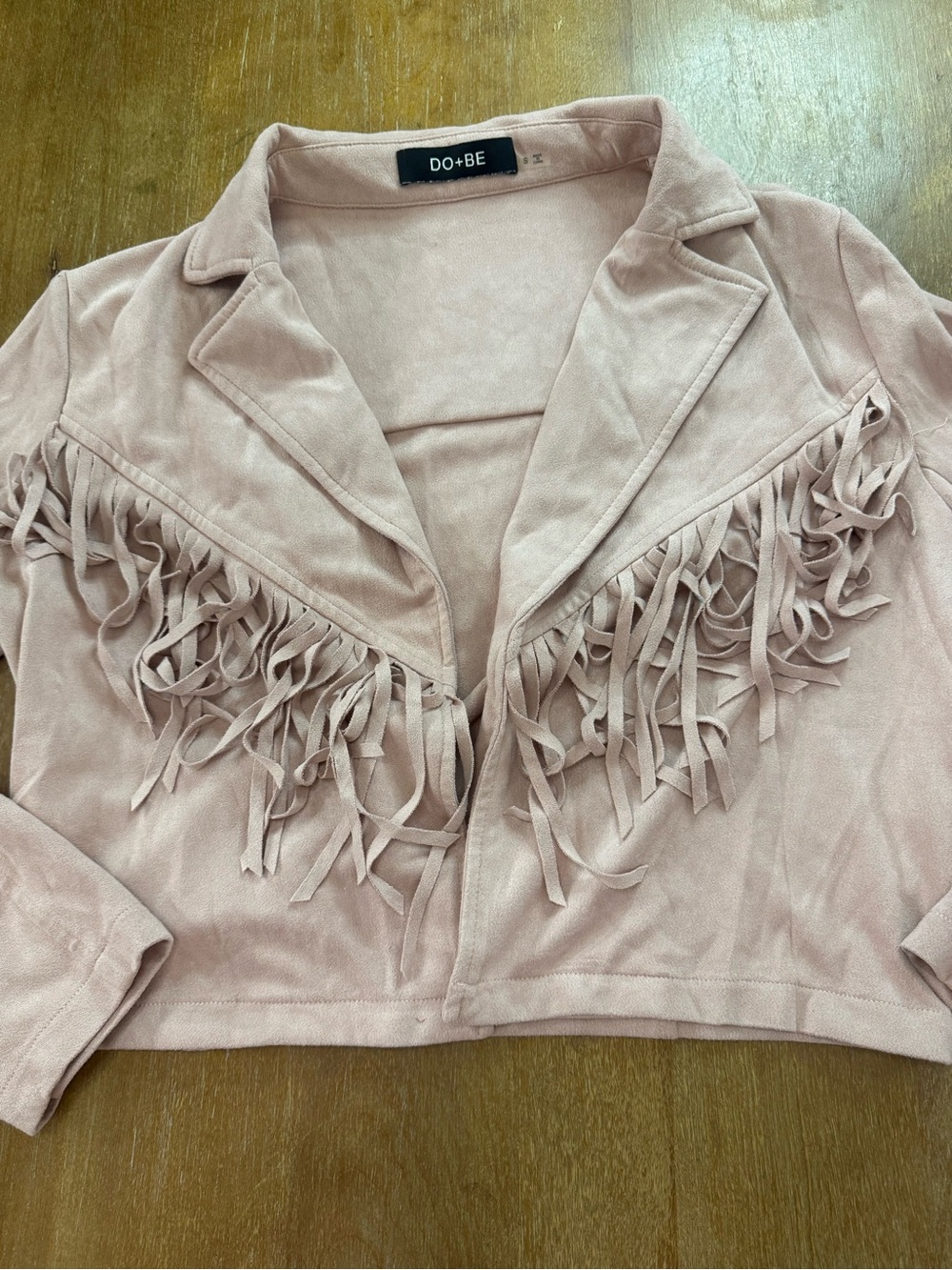 DO+BE Blush Fringe Cropped Suede Jacket